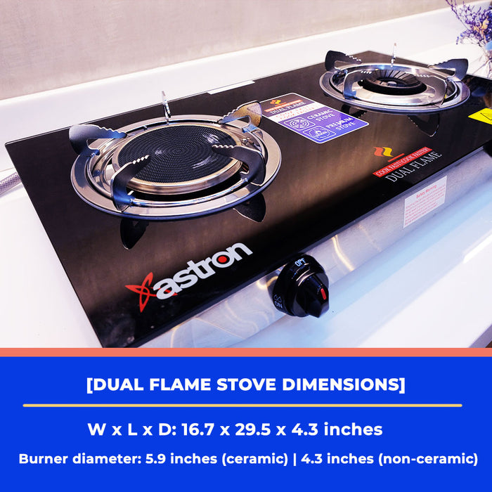 Astron DUAL FLAME Ceramic and Metal Double Burner Gas Stove with Tempered Glass Top  infrared burner