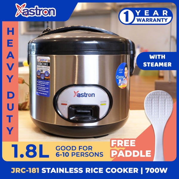 Astron JRC-181 1.8L Stainless Steel Rice Cooker w/ Steamer  10 Cups  700W  6-10 Persons  free paddle  big rice cooker