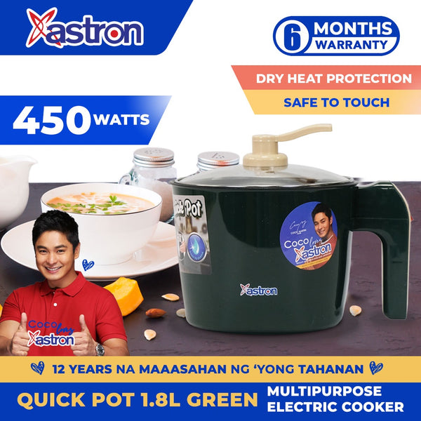 Astron QUICKPOT Multipurpose Electric Cooker - Green | 1.8 Liter Capacity | Dry Heat Protection | Safe to touch | Nonstick Teflon Coated Surface