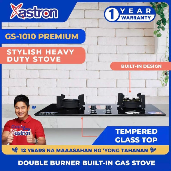ASTRON GS1010 Built-in Double Burner Gas Stove | Tempered Glass Top with Hob | Sleek & Space-Saving