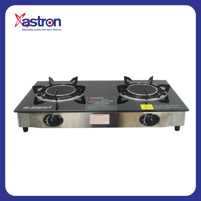 Astron MAXHEAT2 Double Burner Ceramic Gas Stove with Tempered Glass Top  infrared burner