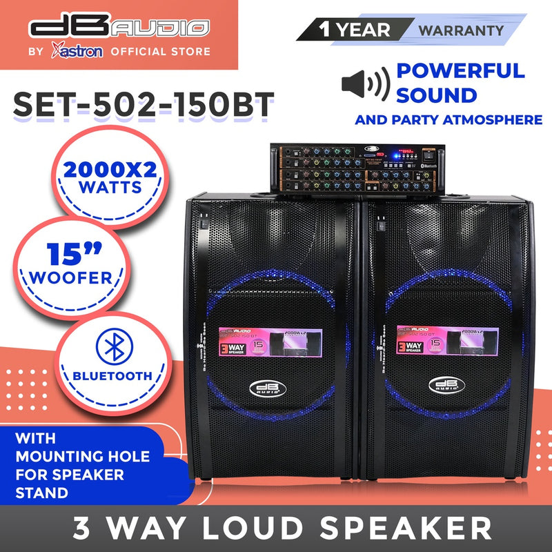DB Audio by Astron SET502150BT 3-Way Loud Speaker with Amplifier | 2000 x 2 watts | 15