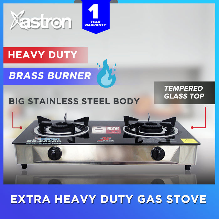 Astron GS-2020 Extra Heavy Duty Double Burner Gas Stove with Tempered Glass Top