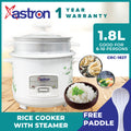 Astron GRC1827 Rice Cooker with Steamer Tray - 1.8 Liter Capacity | Heavy-Duty Cooking | For Up to 6 People