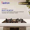 Astron GS9090 Built-in Double Burner Gas Stove | Heavy Duty | with Hob | Tempered Glass Top