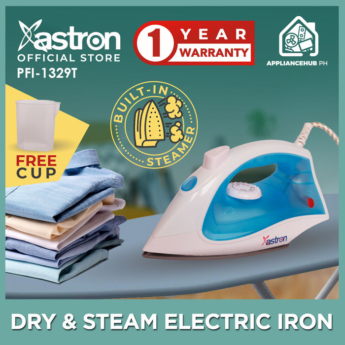 Astron PFI-1329T Dry and Steam Electric Flat Iron (1200W) with FREE cup  built-in steamer