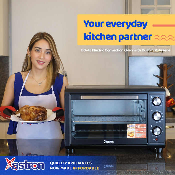 Astron EO-45 Electric Convection Oven with Built-in Rotisserie and Interior Lamp (45L) (1800W) (Black)