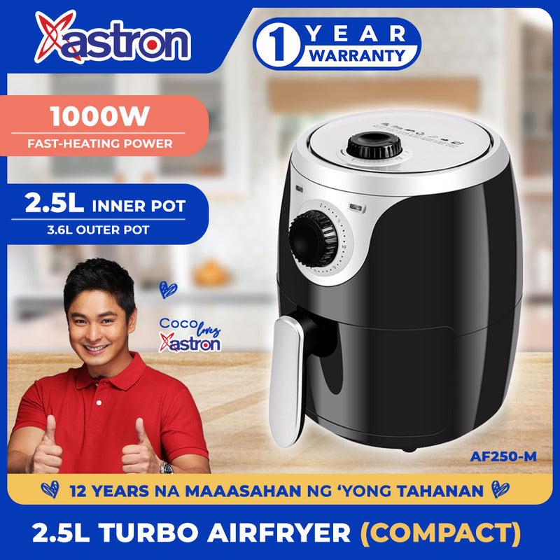 Astron AF250M Turbo Air Fryer - 2.5 Liter Capacity | Small Kitchen Friendly | Compact Size | 1000W