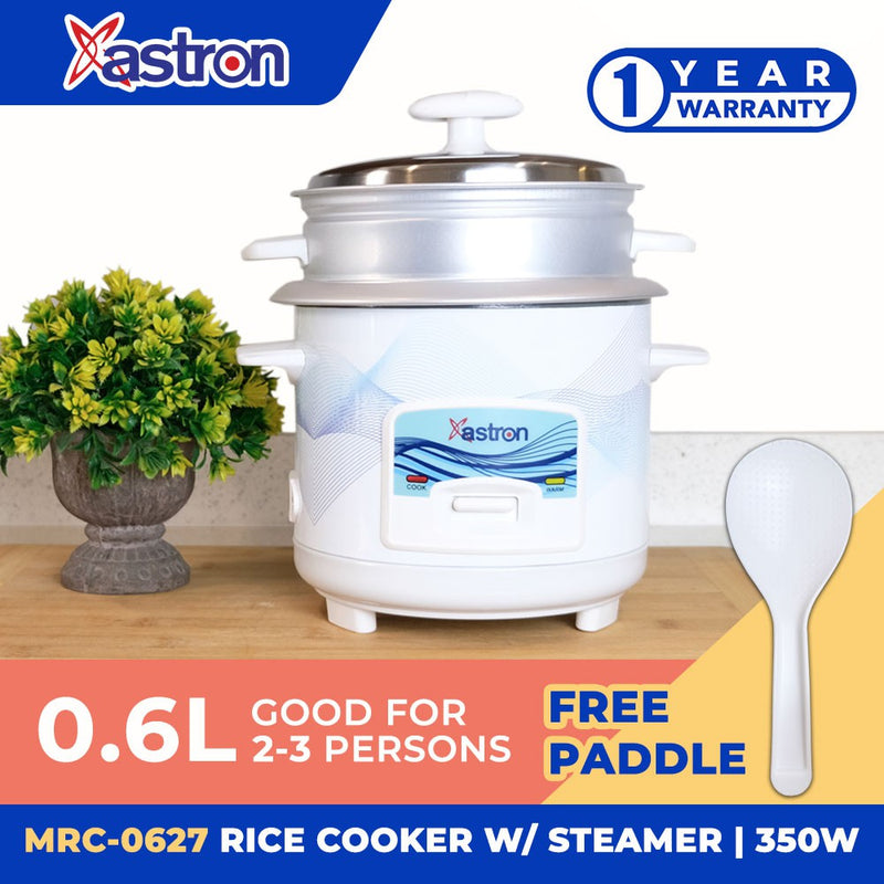 Astron MRC0627 Mini Rice Cooker with Steamer - 0.6 Liter Capacity | Ideal for 2-3 persons | Small & Efficient | 350W | Free paddle
