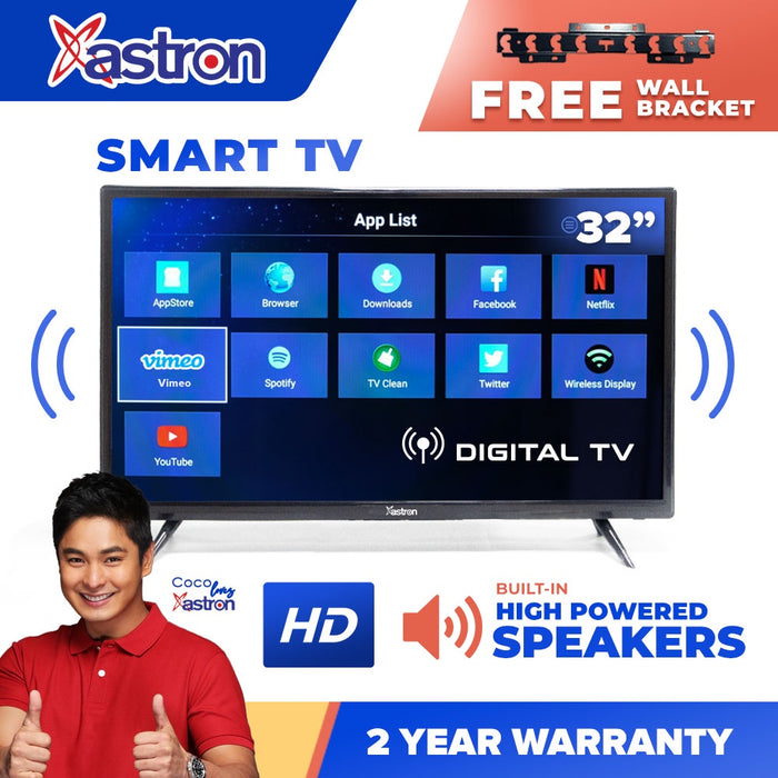 [FREE Bracket] Astron 32 Inch Ultra-slim Smart LED TV [3277] | HD | Netflix & Youtube
