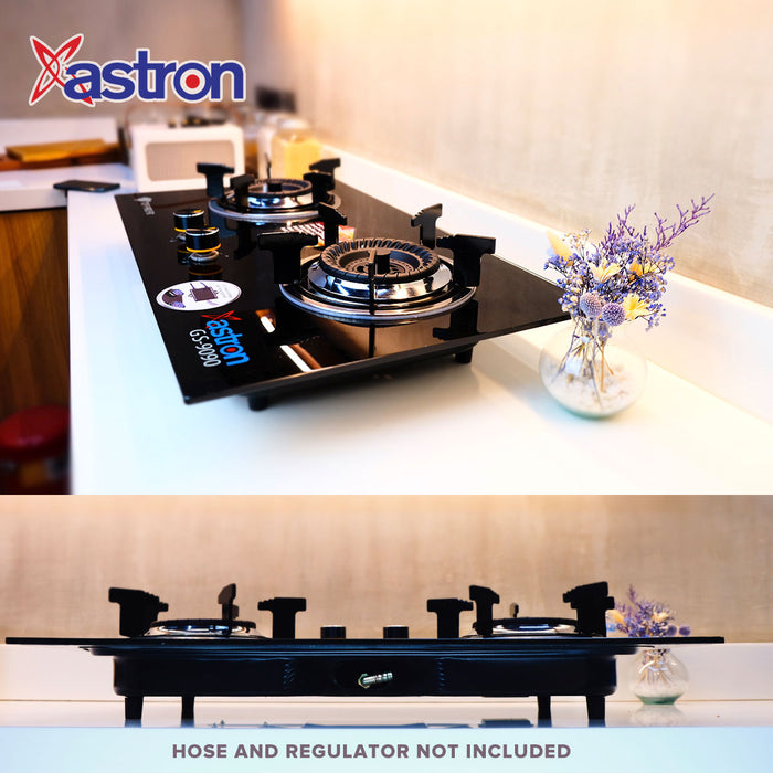 ASTRON GS-9090 Built-in Double Burner Gas Stove with Hob and Tempered Glass Top