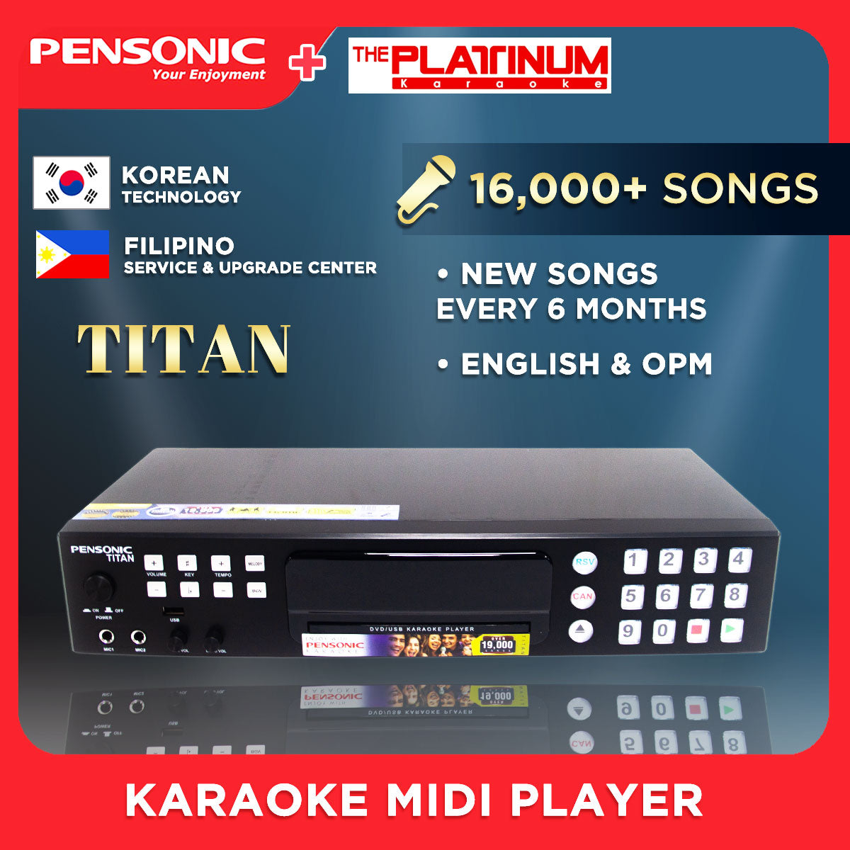 Pensonic Titan Karaoke/MIDI/DVD/USB Player by Platinum (Black) with ov