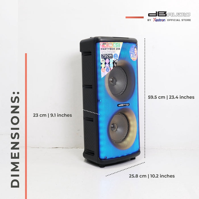 Db Audio PARTYBOX-206 Mobile trolley bluetooth speaker | 6" x 2 woofer | 750W | rechargeable