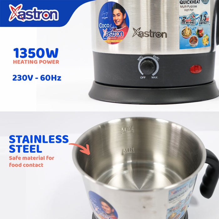 Astron QUICKHEAT 1.5L multipurpose hot pot | 1350 watts | boils as fast as 2 minutes (500ml)