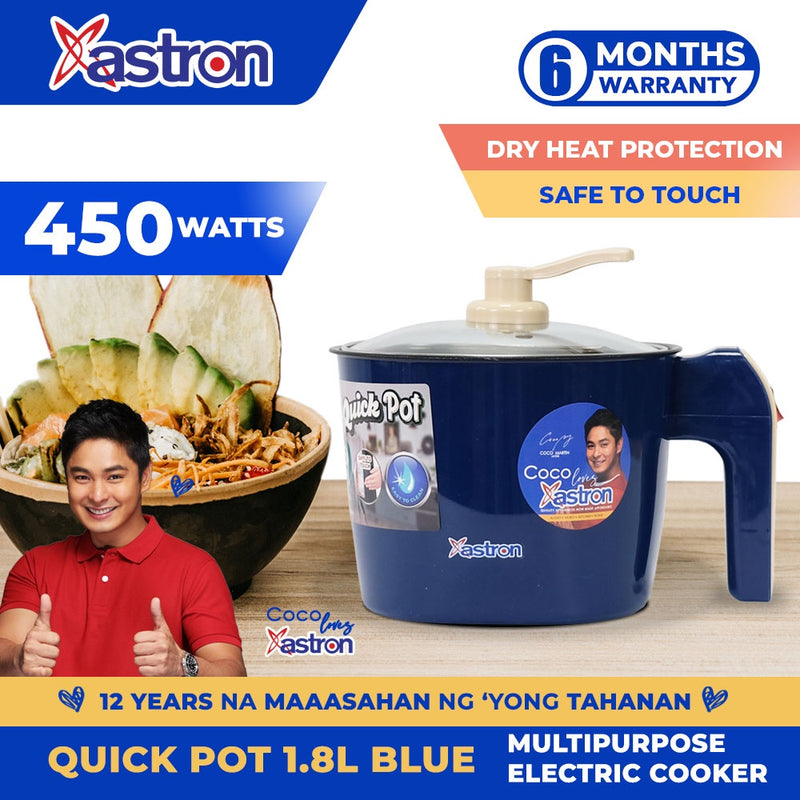 Astron QUICKPOT Multipurpose Electric Cooker - Blue | 1.8 Liter Capacity | Dry Heat Protection | Safe to touch | Nonstick Teflon Coated Surface