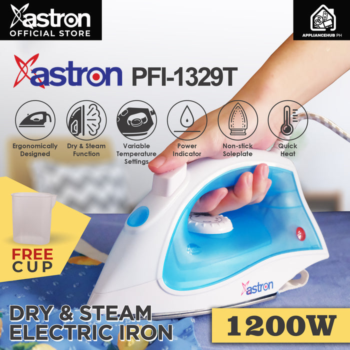 Astron PFI-1329T Dry and Steam Electric Flat Iron (1200W) with FREE cup  built-in steamer