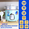 Astron PRC1318 Rice Cooker with Steamer - 1.8 Liter | Large Capacity | Aesthetic | Ideal for 6-10 persons | 700W | Free paddle