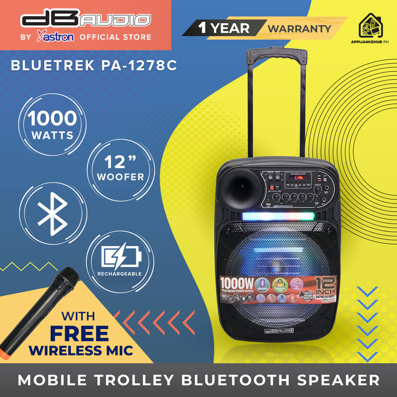 DB Audio by Astron BLUETREKPA1278C Portable Mobile Trolley Speaker - Bluetooth | Rechargeable | Outdoor and Karaoke Use | 12 