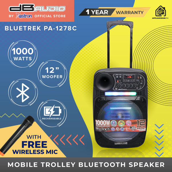 DB Audio by Astron BLUETREKPA1278C Portable Mobile Trolley Speaker - Bluetooth | Rechargeable | Outdoor and Karaoke Use | 12 " woofer | 1000W