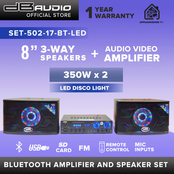 Db Audio SET-502-17 BT-LED 8" Bluetooth Speaker and Amplifier Set (350W x 2) (3-way)