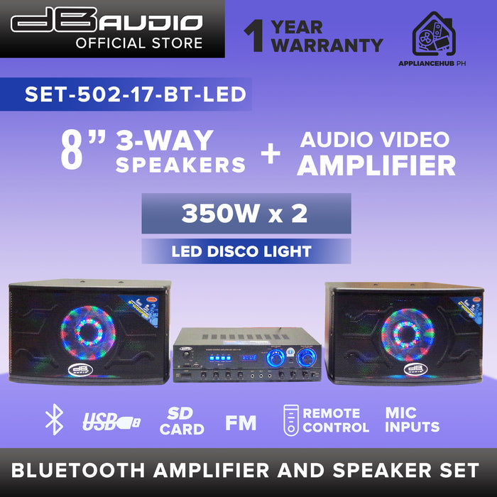 Db Audio SET-502-17 BT-LED 8" Bluetooth Speaker and Amplifier Set (350W x 2) (3-way)