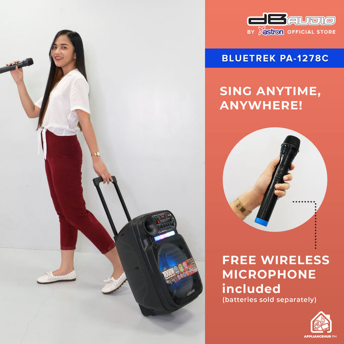 DB Audio by Astron BLUETREK PA-1278C Portable Mobile Trolley Bluetooth Speaker (1000W) (12" Woofer)(1 FREE Mic)  Outdoor Speaker  Karaoke