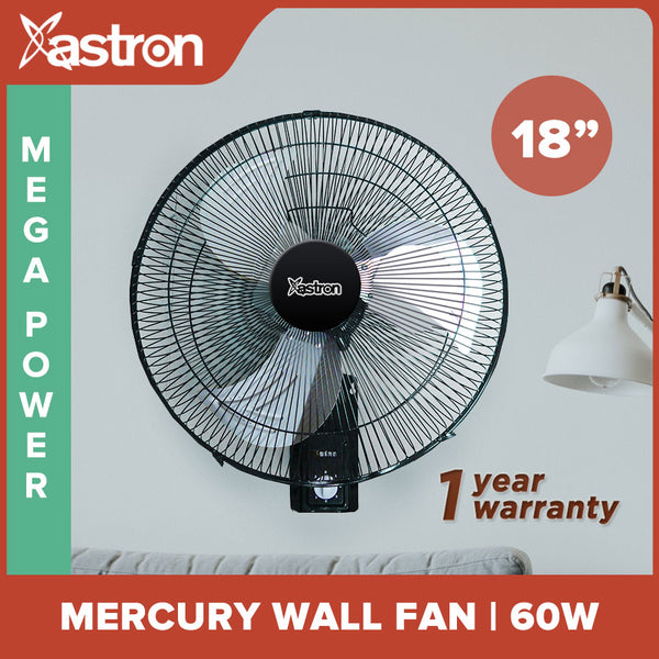 Astron MERCURY 18" Wall Fan - Black | Heavy-Duty Cooling | Strong & Stylish | Wall-Mount Electric Fan
