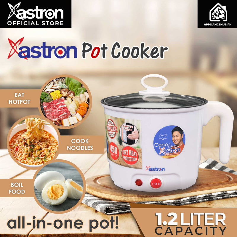 Astron Multi-Cooker & Pot Steamer - White | 1.8L Capacity | 450W | Non-Stick Teflon | Electric Cooker