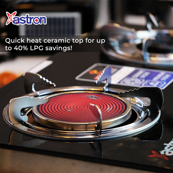 Astron DUAL FLAME Ceramic and Metal Double Burner Gas Stove with Tempered Glass Top  infrared burner