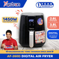 Astron AF260D Digital Air Fryer - Black | 3.8 Liter Capacity | LED Display with Presets | Non-stick Coating | 1450W | Oil Free Cooking