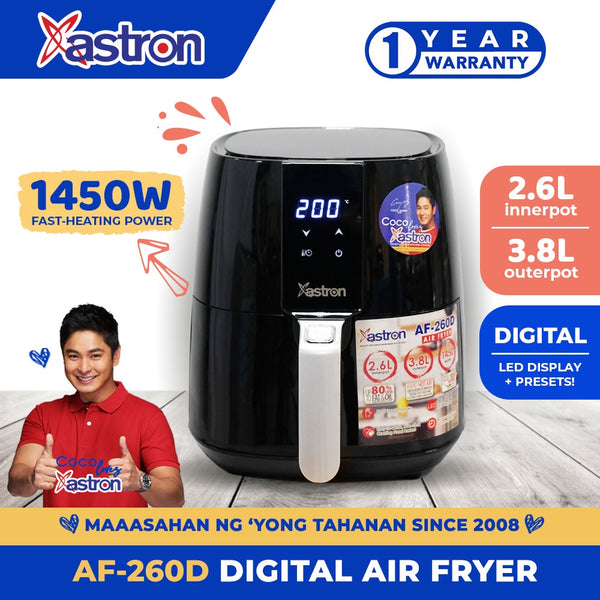 Astron AF260D Digital Air Fryer - Black | 3.8 Liter Capacity | LED Display with Presets | Non-stick Coating | 1450W | Oil Free Cooking