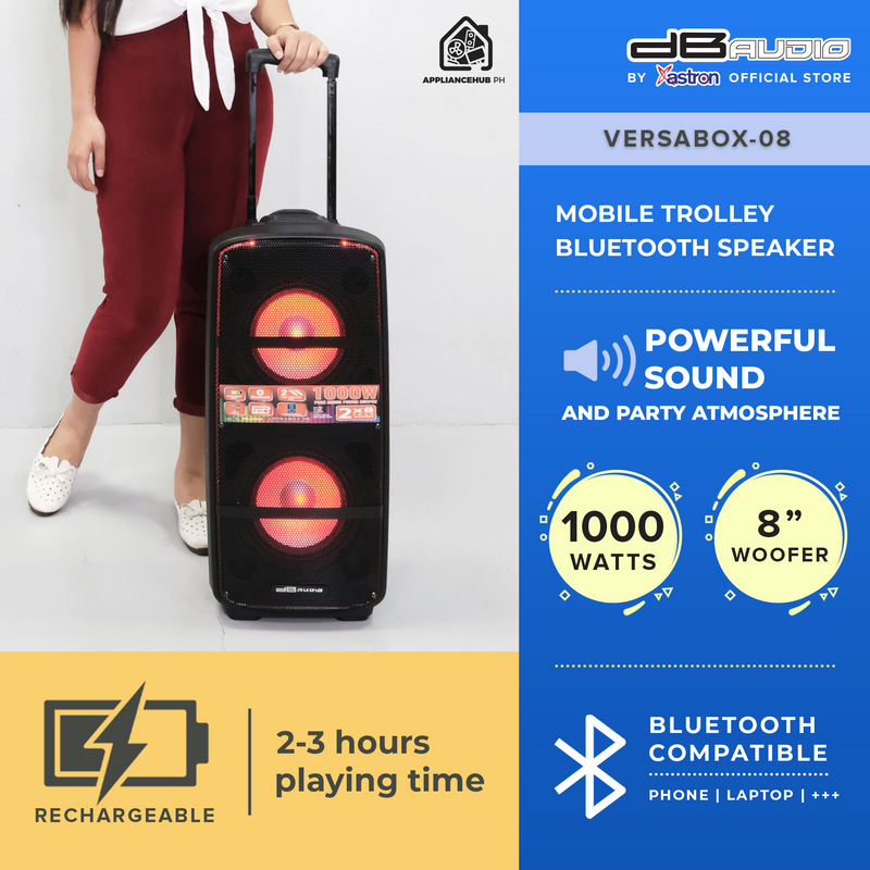 DB Audio by Astron VERSABOX-08 Portable Mobile Trolley Bluetooth Speaker (1000W) (2 FREE Mics) (8