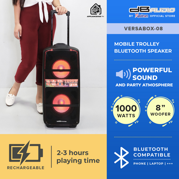 DB Audio by Astron VERSABOX-08 Portable Mobile Trolley Bluetooth Speaker (1000W) (2 FREE Mics) (8" Woofer x 2)  outdoor speaker  speaker for karaoke  rechargeable