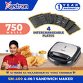 Astron SM400 Sandwich Maker | 4-in-1 Cooking Functions | Interchangeable Plates | Nonstick | Dual Heating | 750W