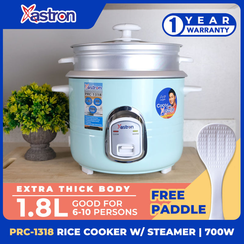 Astron PRC1318 Rice Cooker with Steamer - 1.8 Liter | Large Capacity | Aesthetic | Ideal for 6-10 persons | 700W | Free paddle