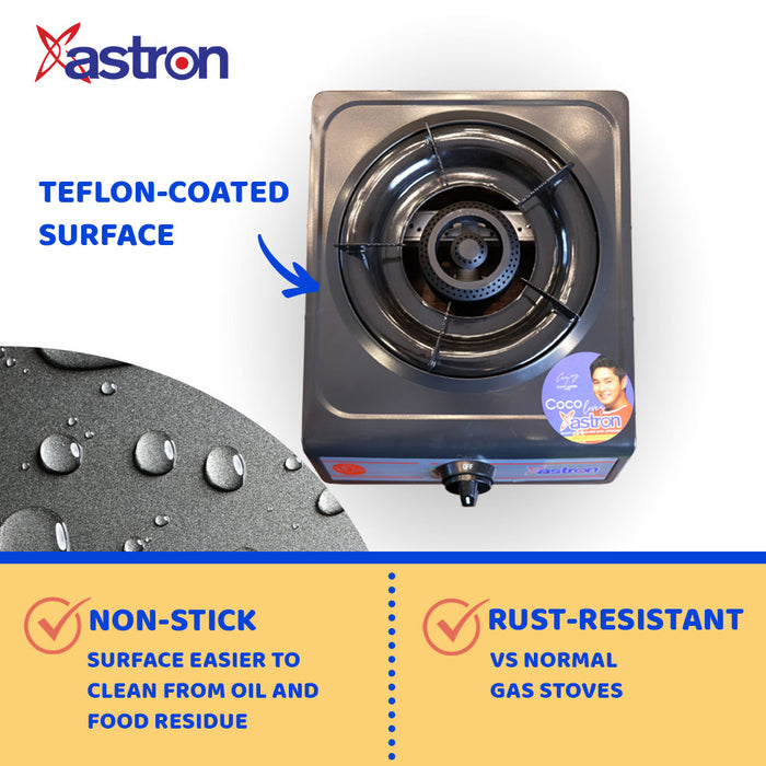 Astron GS-133T Teflon-Coated Single Burner Gas Stove  Heavy Duty  Non-stick Gas Stove  Easy to Clean