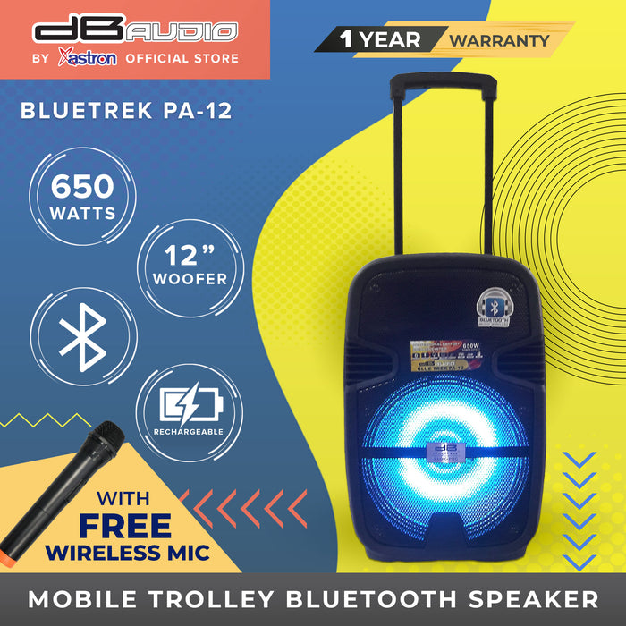 [FREE Wireless Microphone] DB Audio by Astron Bluetrek-PA-12 Portable Mobile Trolley Bluetooth Speaker HIFI Boombox (12 inch woofer) (650W)  outdoor speaker  speaker for karaoke  rechargeable