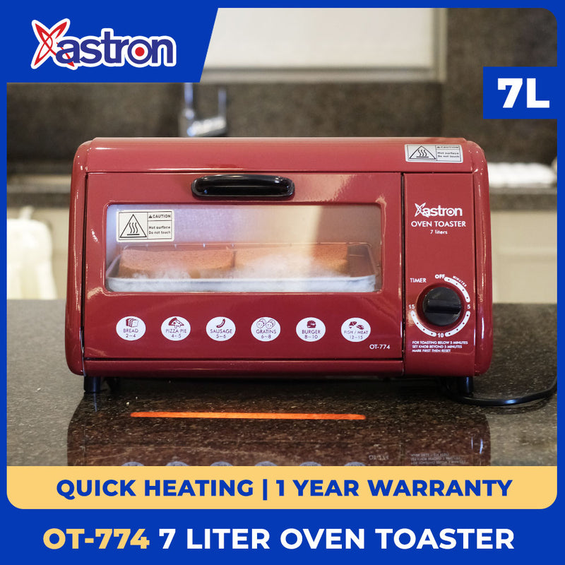 Astron OT774 Electric Oven Toaster - 7 Liter Capacity | Built-in Crumb Tray | Easy to Clean | Maroon/Black