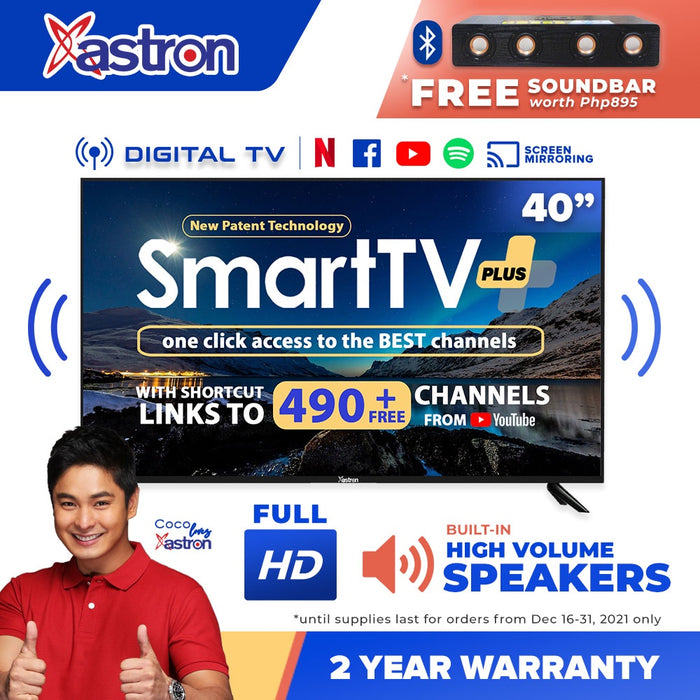 [FREE Soundbar] Astron 40 Inch Smart TV + [4277] | FULL HD | Netflix & Youtube