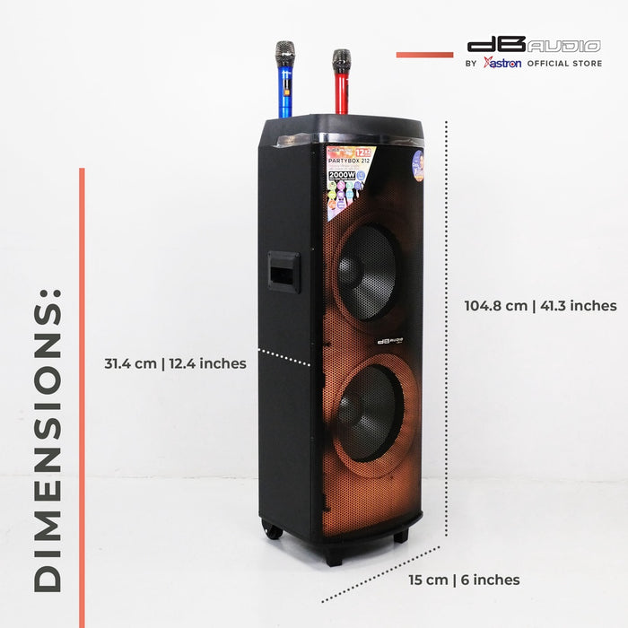 Db Audio PARTYBOX-212 Mobile trolley bluetooth speaker | 12" x 2 woofer | 2000W | rechargeable