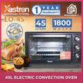 Astron EO45 Electric Convection Oven - Black | 45 Liter Capacity | Built-in Rotisserie | Multi- Function| Interior Lamp | Heavy Duty | 1800W