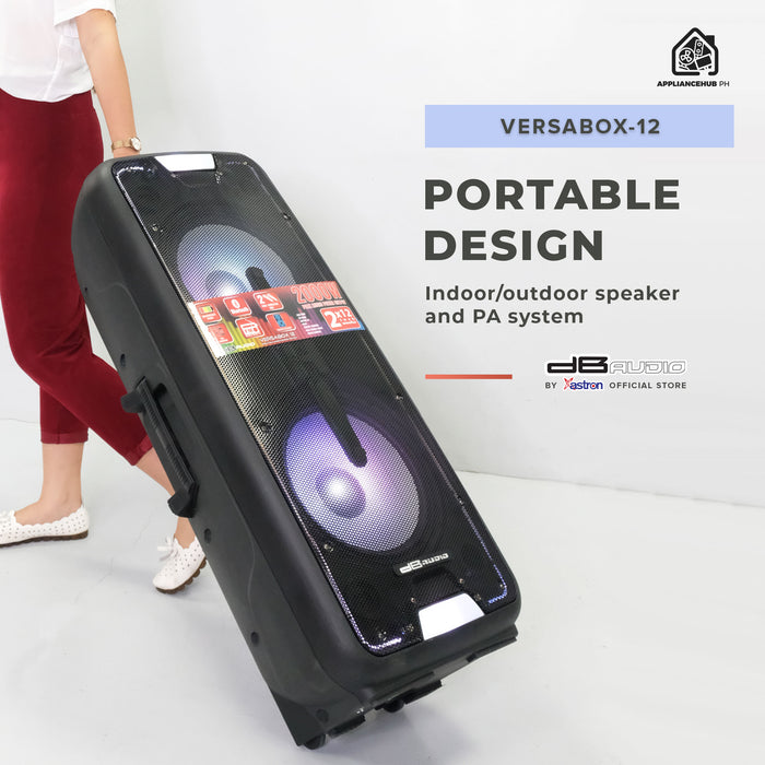 DB Audio by Astron VERSABOX-12 Portable Mobile Trolley Bluetooth Speaker (2000W) (2 FREE Mics) (12" Woofer x 2)  outdoor speaker  speaker for karaoke  rechargeable