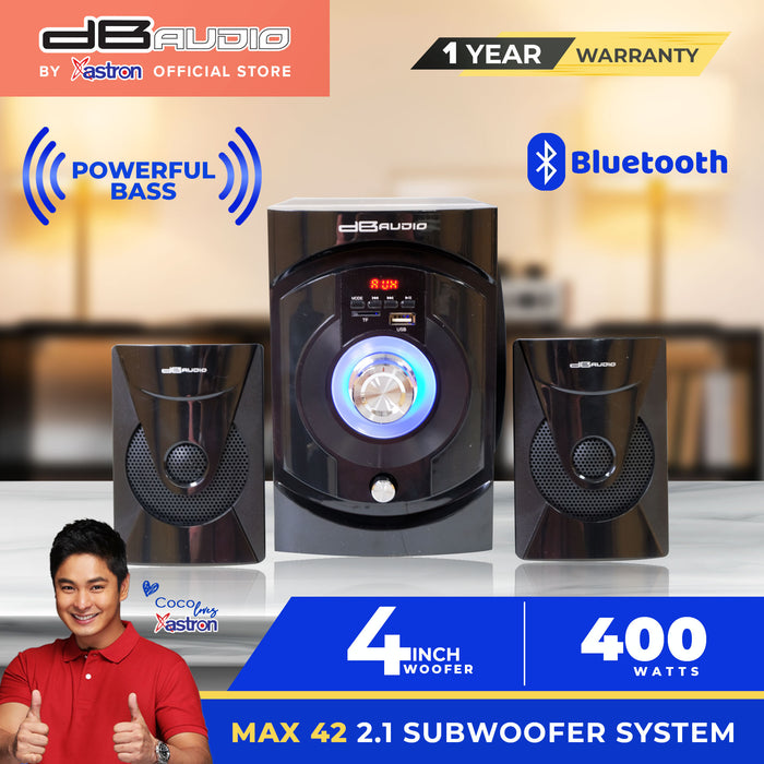 Db Audio MAX-42 2.1 Subwoofer System  Bluetooth  4" woofer  400W  FM Radio  Powerful Bass