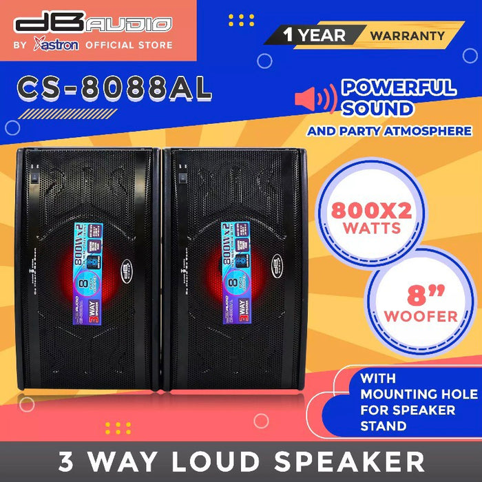 Db Audio CS-8088AL 3 way loud speaker 800 x 2 Watts 8" woofer with mounting hole LED light