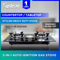 Astron GS9090 Built-in Double Burner Gas Stove | Heavy Duty | with Hob | Tempered Glass Top