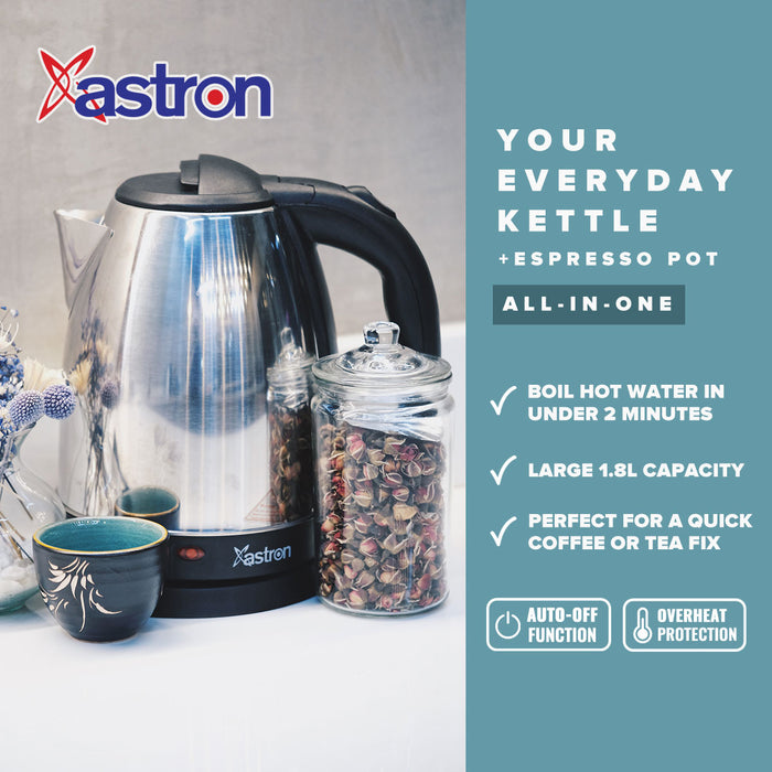 Astron 1.8L Electric Kettle/Espresso Pot (Silver)