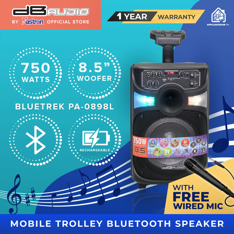 DB Audio by Astron BLUETREK-PA-0898L Portable Mobile Trolley Bluetooth Speaker (750W) (8.5