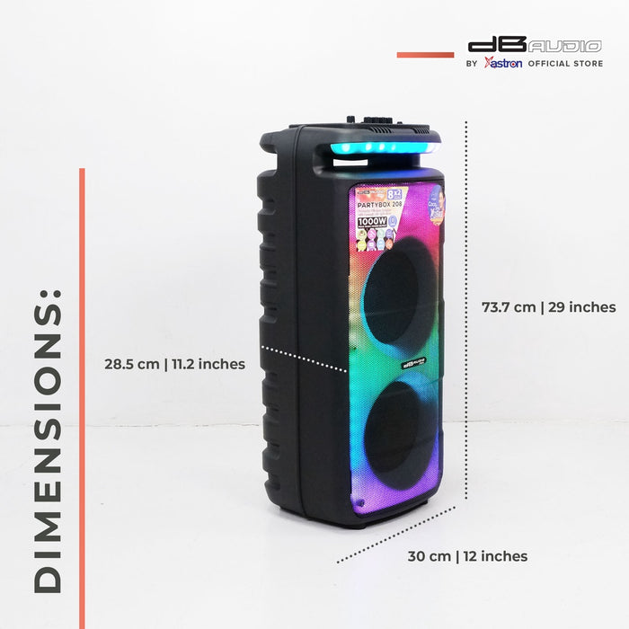 Db Audio PARTYBOX-208 Mobile trolley bluetooth speaker | 6" x 2 woofer | 750W | rechargeable