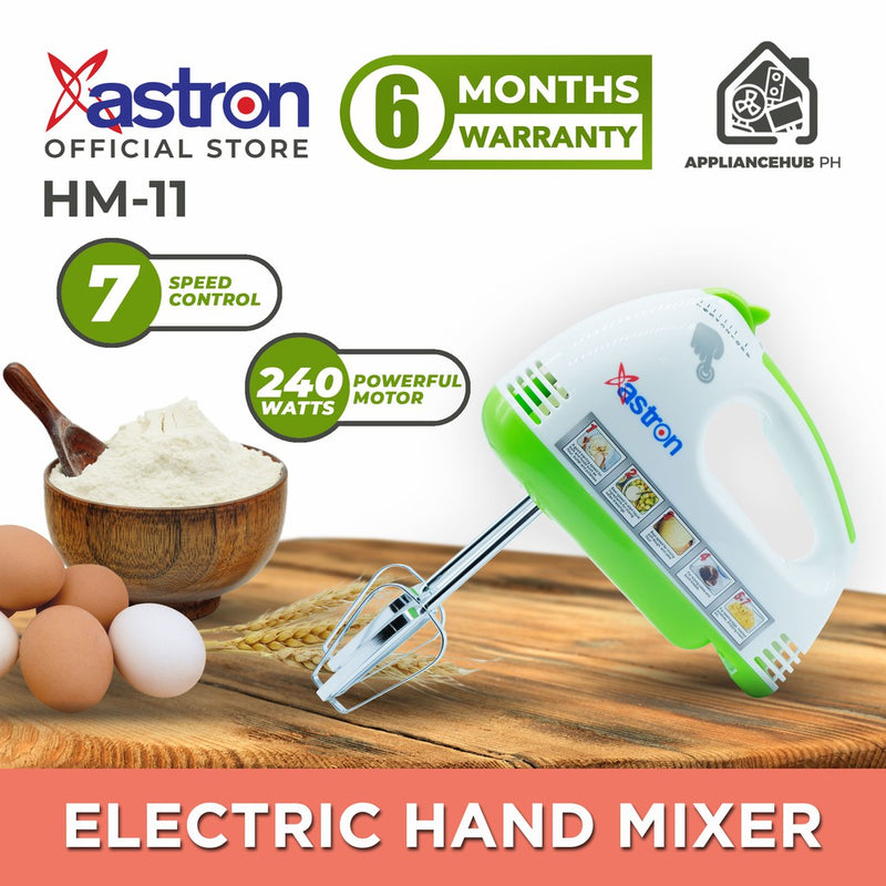 Astron HM11 Electric Hand Mixer - Green | 7-Speed | Lightweight | Powerful | Easy Grip