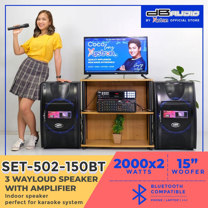 DB Audio SET-502-150BT 3 way loud speaker with amplifier | 2000 x 2 watts | 15" woofer | Bluetooth